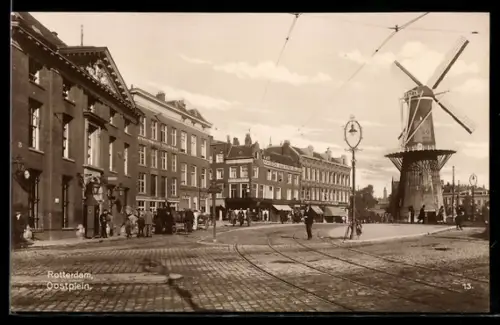AK Rottedam, Oostplein, Partie mit Windmühle