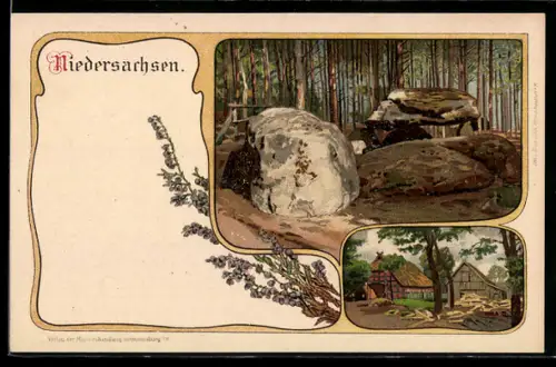 AK Hünengrab in Niedersachsen, Sicht auf ein Bauerngehöft