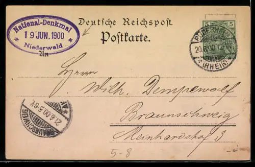 Lithographie Rüdesheim, National-Denkmal auf dem Niederwald