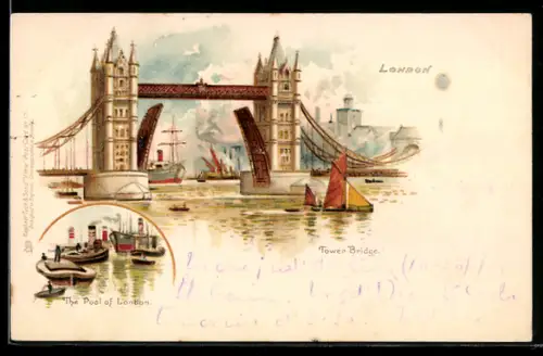 Lithographie London, The Pool of London, Tower Bridge