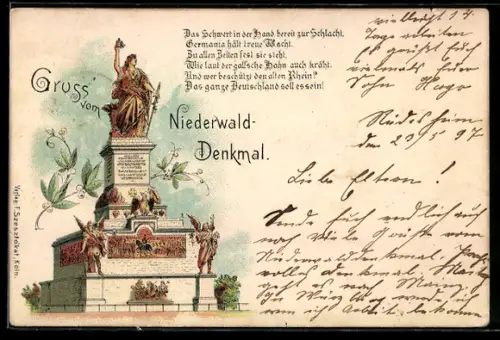 Lithographie Rüdesheim, Niederwald-Denkmal