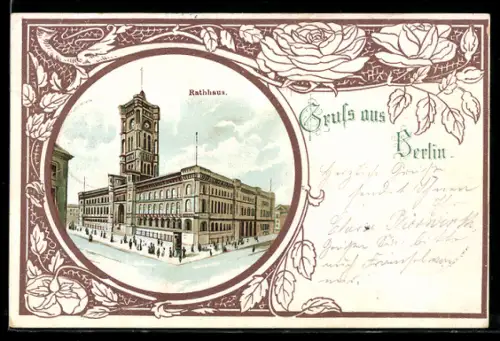 Passepartout-Lithographie Berlin, Blick zum Rathaus