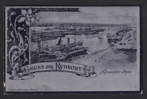 AK Duisburg-Ruhrort, Hafeneinfahrt und Blick zum Rhein