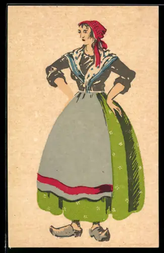AK Nizza / Nice, Frau in landestypischer Tracht mit Kopftuch