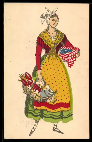 AK Nizza / Nice, Frau in landestypischer Tracht mit Korb