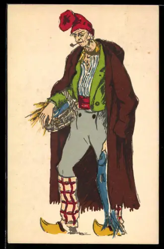 AK Nizza / Nice, Alter mann in landestypischer Tracht mit Pfeife