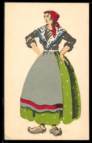 AK Nizza / Nice, Frau in landestypischer Tracht mit Kopftuch
