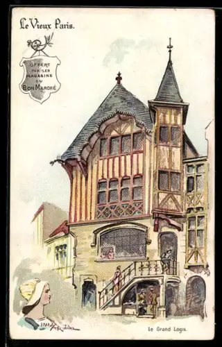 Künstler-AK sign. A. Robida: Le Vieux Paris, Le Grand Logis