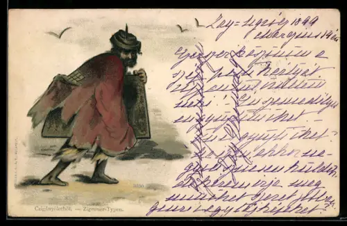 AK Umherziehender Sinti mit Gepäck