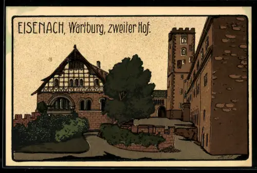 Steindruck-AK Eisenach, Zweiter Hof in der Wartburg