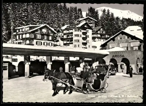 AK Arosa, Partie am Bahnhof mit Pferdeschlitten