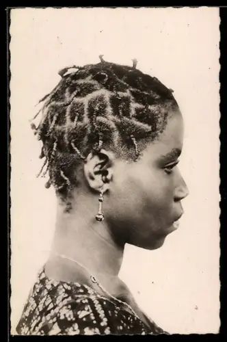 AK Cote d`Ivoire, Femme Baoulé, Markante Frisur einer afrikanischen Frau, Friseur, afrikanische Volkstypen