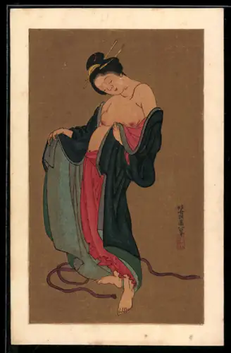 AK Japan, Geisha öffnet ihren Kimono