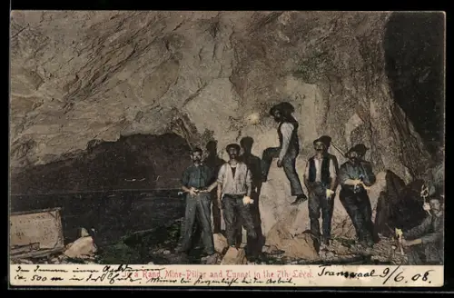 AK Brakpan, Workers in a Rand Mine-Pillar and Tunnel in the 7th Level, Bergbau
