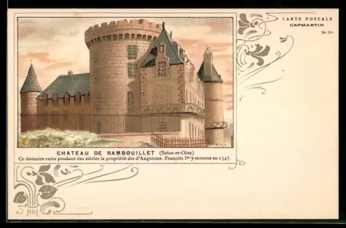Lithographie Rambouillet, le Château