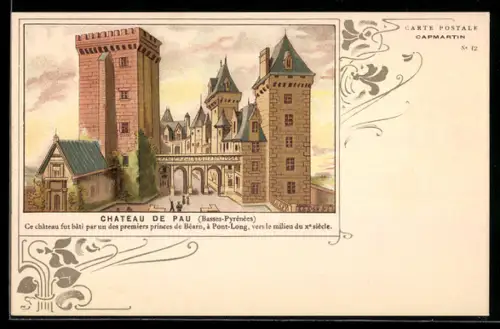 Lithographie Pau, Le Chateau de Pau, Anti-Alkohol
