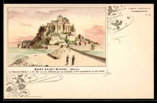 Lithographie Le Mont Saint-Michel, Wegpartie zum Felsen, Anti-Alkohol