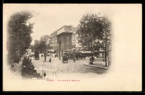 AK Paris, Porte Saint-Martin, Pferdekutschen