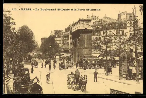 AK Paris, Le Boulevard Saint-Denis et la Porte Saint-Martin