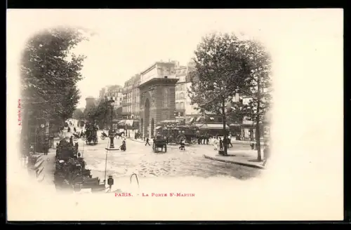 AK Paris, Porte Saint-Martin, Pferdekutschen