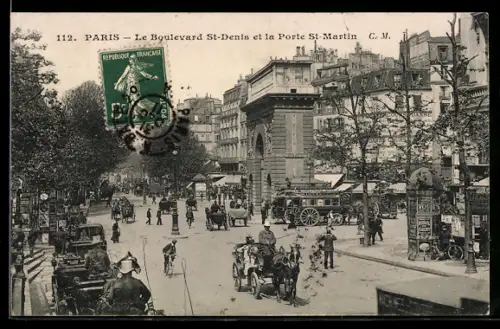 AK Paris, Le Boulevard Saint-Denis et la Porte Saint-Martin