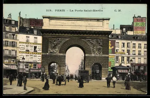 AK Paris, La Porte Saint-Martin, Partie mit Strassenleben