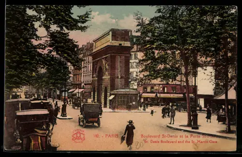 AK Paris, Boulevard Saint-Denis et la Porte Saint-Martin