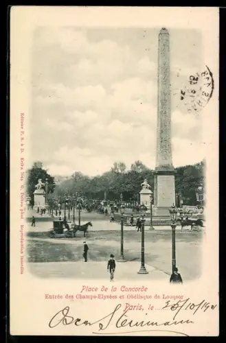 AK Paris, Place de la Concorde, Entrée des Champs-Élysées et Obelisque de Louqsor