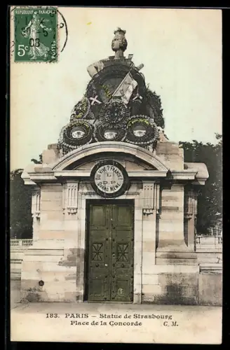 AK Paris, Place de la Concorde, Statue de Strasbourg