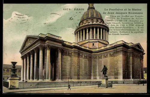 AK Paris, Le Panthéon et la Statue de Jean-Jacques Rousseau