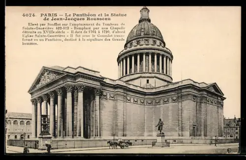 AK Paris, Le Panthéon et la Statue de Jean-Jacques Rousseau