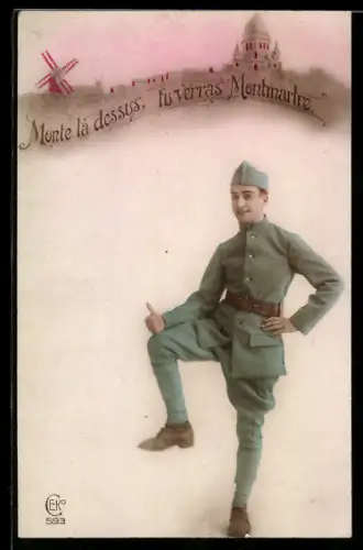 AK Paris, Sacré-Coeur de Montmartre, Soldat en uniforme