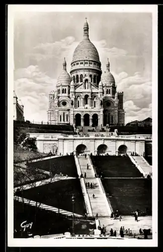 AK Paris, Sacré-Coeur de Montmartre, la basilique et nouveaux Jardins