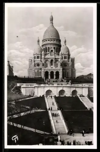 AK Paris, Sacré-Coeur de Montmartre, la basilique et nouveaux Jardins