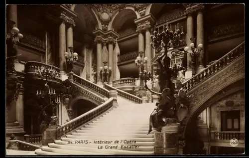 AK Paris, Interieur de l`Opéra, Le Grand Escalier
