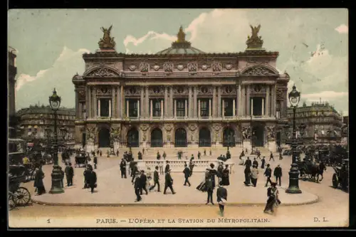 AK Paris, L`Opéra et la Station du Métropolitain