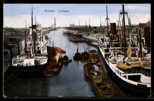 AK Bremen, der Freihafen mit Segelschiffen