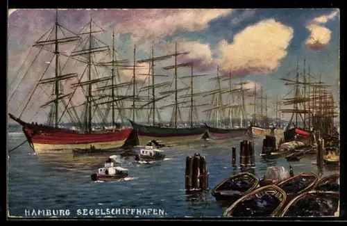 Künstler-AK Hamburg, Segelschiffhafen
