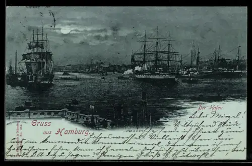 Mondschein-AK Hamburg, Der Hafen