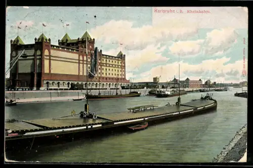 AK Karlsruhe, Rhein-Hafen, Schleppkahn