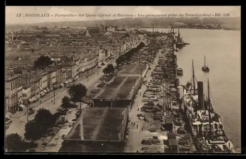 AK Bordeaux, Perspective des Quais Carnot et Bacalan, Vue plongeante prise du Transbordeur, Hafen