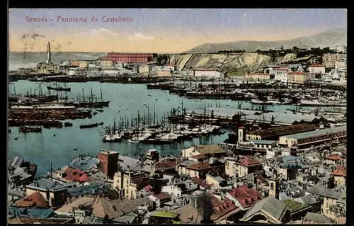 AK Genova, Panorama da Castelletto, Hafen