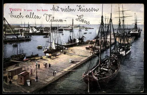 AK Trieste, Il Porte, Hafen, Segelschiffe