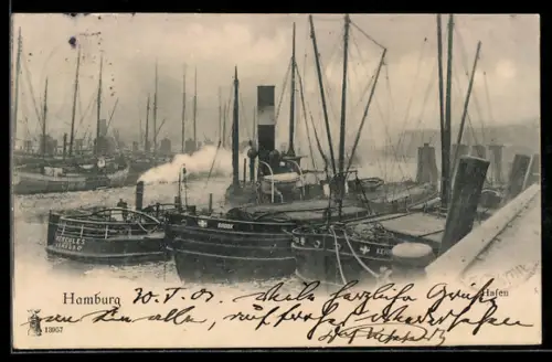 AK Hamburg, Hafen mit Boot Hercules