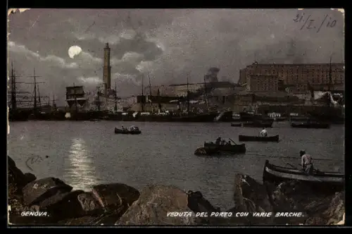 AK Genova, Veduta del Porto con Varie Barche