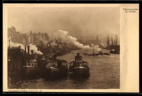 AK Hamburg, 16. Deutsches Bundesschiessen 1909, Fährdampfer im Hafen