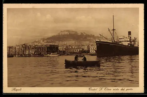 AK Napoli, Castel S. Elmo visto dal porto, Hafen, Handelsschiff