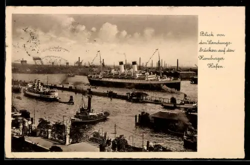 AK Hamburg, Blick von den Landungsbrücken auf den Hamburger Hafen