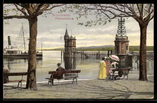 AK Konstanz, Hafeneinfahrt mit Promenade