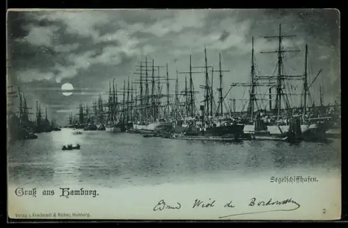 Mondschein-AK Hamburg, Segelschiffhafen